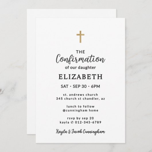 Simple Modern Elegant Cross Confirmation 招待状 (正面/裏面)