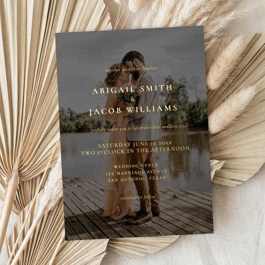 Simple Modern Elegant Photo Wedding 箔招待状