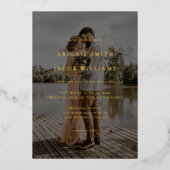 Simple Modern Elegant Photo Wedding 箔招待状 (正面)