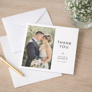 Simple Modern Elegant Rustic Wedding Photo Square  サンキューカード