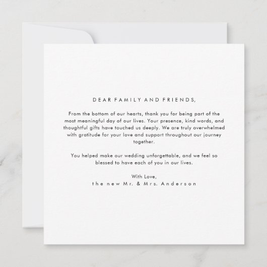 Simple Modern Elegant Rustic Wedding Photo Square  サンキューカード (裏面)