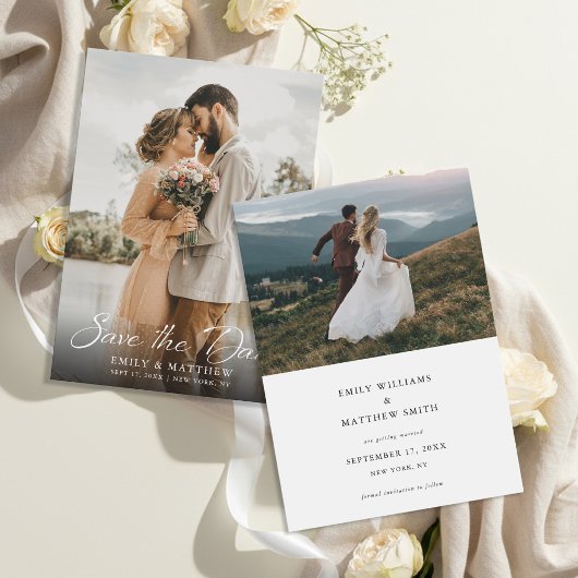 Simple Modern Elegant Script Photo Wedding セーブザデート