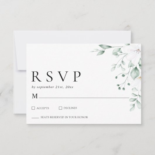Simple Modern Eucalyptus Greenery Wedding RSVP (正面)