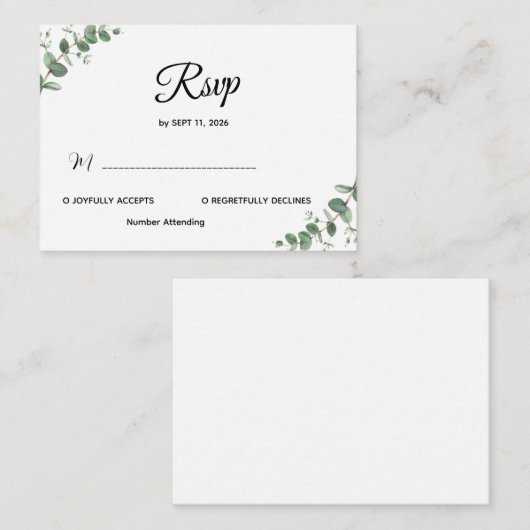 Simple Modern Eucalyptus Greenery Wedding RSVP Car ノートカード (正面/裏面)
