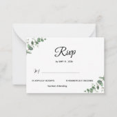 Simple Modern Eucalyptus Greenery Wedding RSVP Car ノートカード (正面)