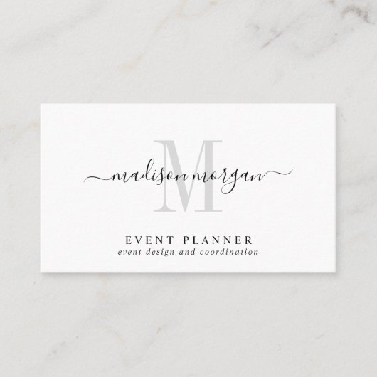 Simple Modern Event Planner Script Monogram 名刺 (正面)