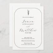 Simple Modern Floral Black and White Wedding 招待状 (正面/裏面)