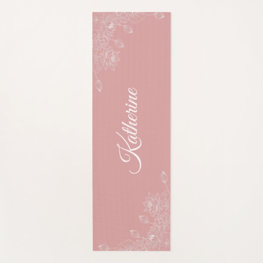 Simple Modern Floral Script Name Blush Pink Lotus ヨガマット (正面)