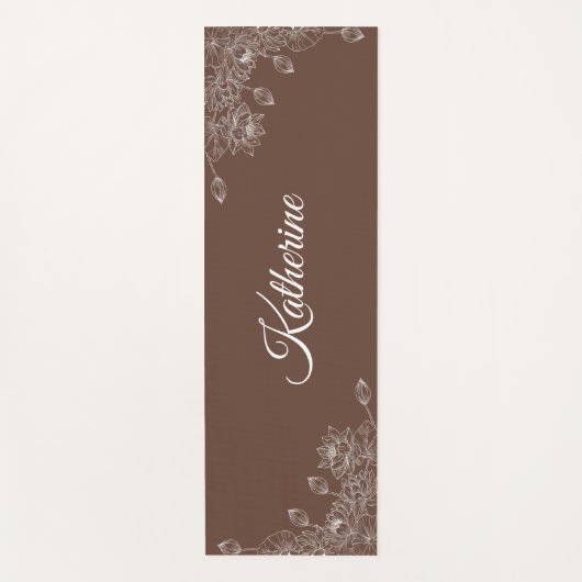 Simple Modern Floral Script Name Brown Lotus  ヨガマット (正面)