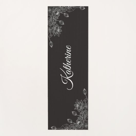 Simple Modern Floral Script Name Grey Lotus  ヨガマット (正面)