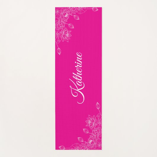 Simple Modern Floral Script Name Hot Pink Lotus  ヨガマット (正面)