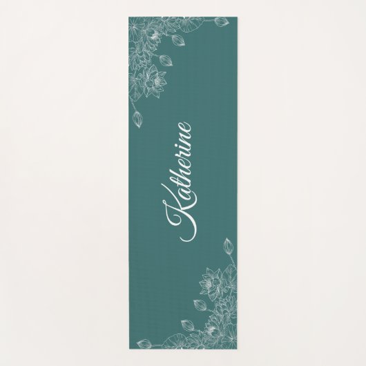Simple Modern Floral Script Name Jade Green Lotus  ヨガマット (正面)