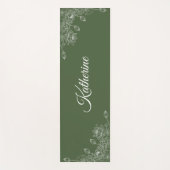 Simple Modern Floral Script Name Olive Green Lotus ヨガマット (正面)