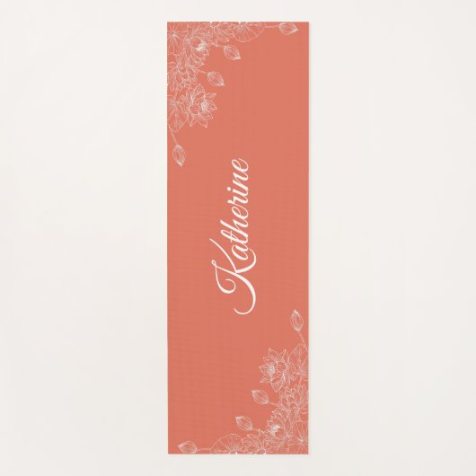 Simple Modern Floral Script Name Orange Lotus  ヨガマット (正面)