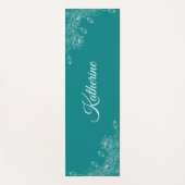 Simple Modern Floral Script Name Teal Lotus  ヨガマット (正面)