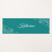 Simple Modern Floral Script Name Teal Lotus  ヨガマット (正面(横))