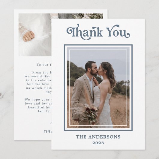 Simple Modern Framed Photo Wedding  サンキューカード (正面/裏面)