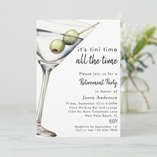 Simple Modern Funny Dirty Martini Retirement Party 招待状 (スタンド正面)