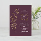 Simple Modern Gold Leaf Burgundy Wedding 招待状 (スタンド正面)