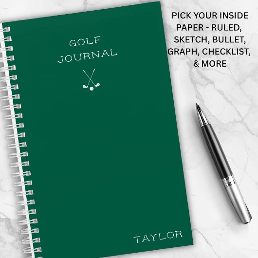 Simple Modern Golf Journal Personalized Name Green ノートブック