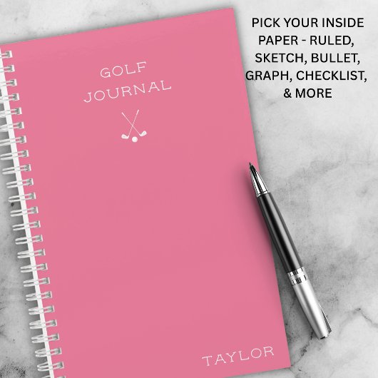 Simple Modern Golf Journal Personalized Name Pink ノートブック