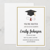 Simple Modern Graduation Cap & Diploma Party  招待状 (正面/裏面)