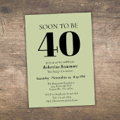 Simple Modern Green Surprise 40th Birthday Party 招待状