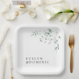 Simple Modern Greenery Foliage Wedding Party ペーパープレート