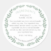 Simple Modern Greenery Wreath Ingredients Label ラウンドシール (正面)