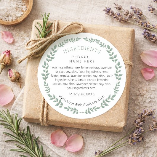 Simple Modern Greenery Wreath Ingredients Label ラウンドシール
