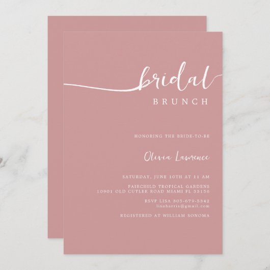 Simple Modern Handwritten Script Bridal Brunch  招待状 (正面/裏面)