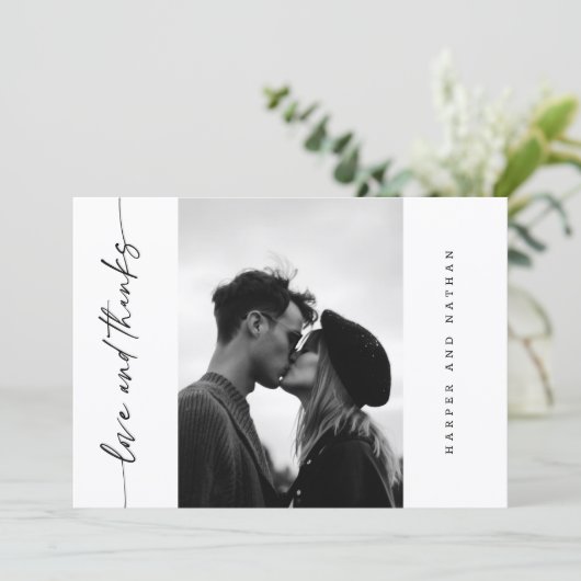 Simple Modern Handwritten Script Photo Wedding サンキューカード (スタンド正面)