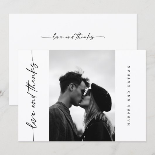 Simple Modern Handwritten Script Photo Wedding サンキューカード (正面/裏面)