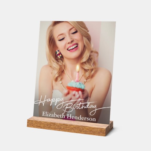 Simple Modern Happy Birthday アクリルサイン (傾斜)