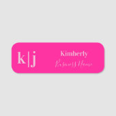 Simple Modern Hot Pink Monogram Employee 名札 (正面)