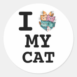Simple Modern "I Love My Cat" Portrait Sticker ラウンドシール
