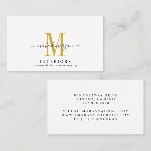Simple Modern Interior Designer Script Business  名刺 (正面/裏面)