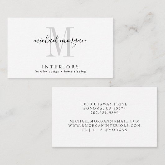 Simple Modern Interior Designer Script Monogram 名刺 (正面/裏面)