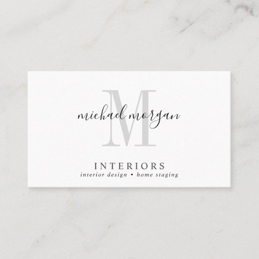 Simple Modern Interior Designer Script Monogram 名刺 (正面)