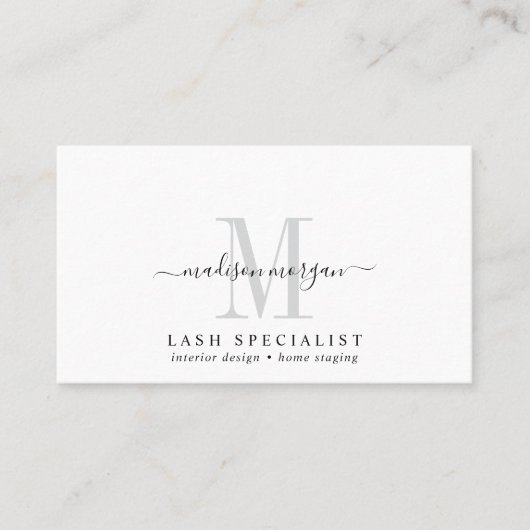 Simple Modern Lash Specialist Script Monogram 名刺 (正面)