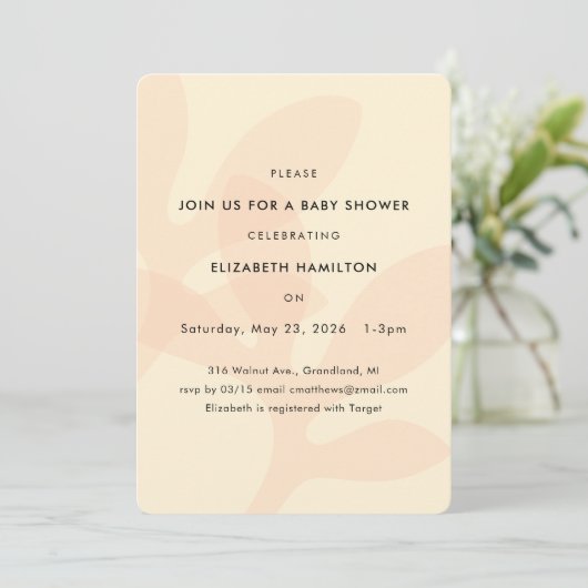 Simple Modern Leaf Design Baby Shower Invitation 招待状 (スタンド正面)