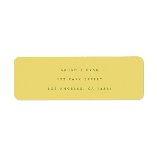 Simple Modern Lemon Yellow Wedding Return Address ラベル (正面)