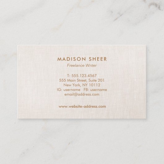 Simple Modern, Light Beige Linen Professional 名刺 (裏面)