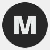 Simple Modern Light Gray on Black Monogram Initial ラウンドシール (正面)