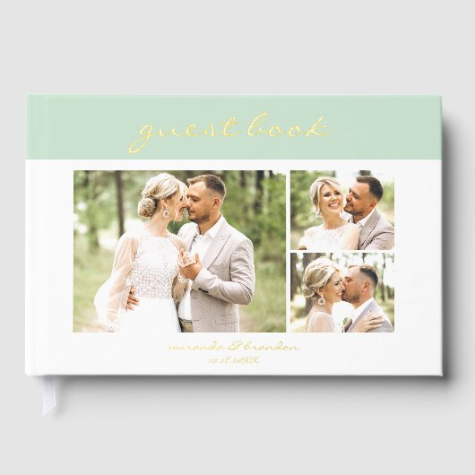Simple Modern Light Olive Handwritten Script Photo ゲストブック (正面)