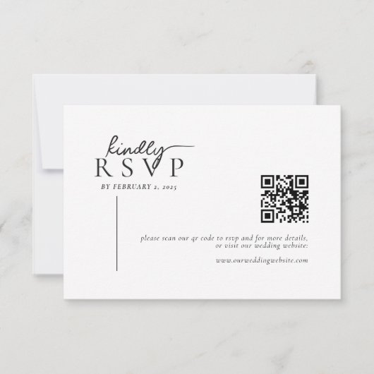 Simple Modern Line Script Qr Code Wedding 出欠カード (正面)