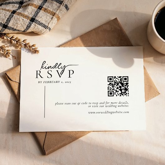 Simple Modern Line Script Qr Code Wedding 出欠カード