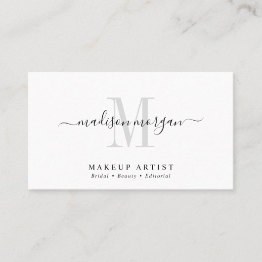 Simple Modern Makeup Artist Script Monogram 名刺 (正面)