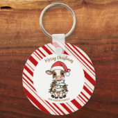 Simple modern merry christmas calf Cow OX pattern キーホルダー (正面)