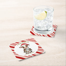 Simple modern merry christmas calf Cow OX pattern スクエアペーパーコースター